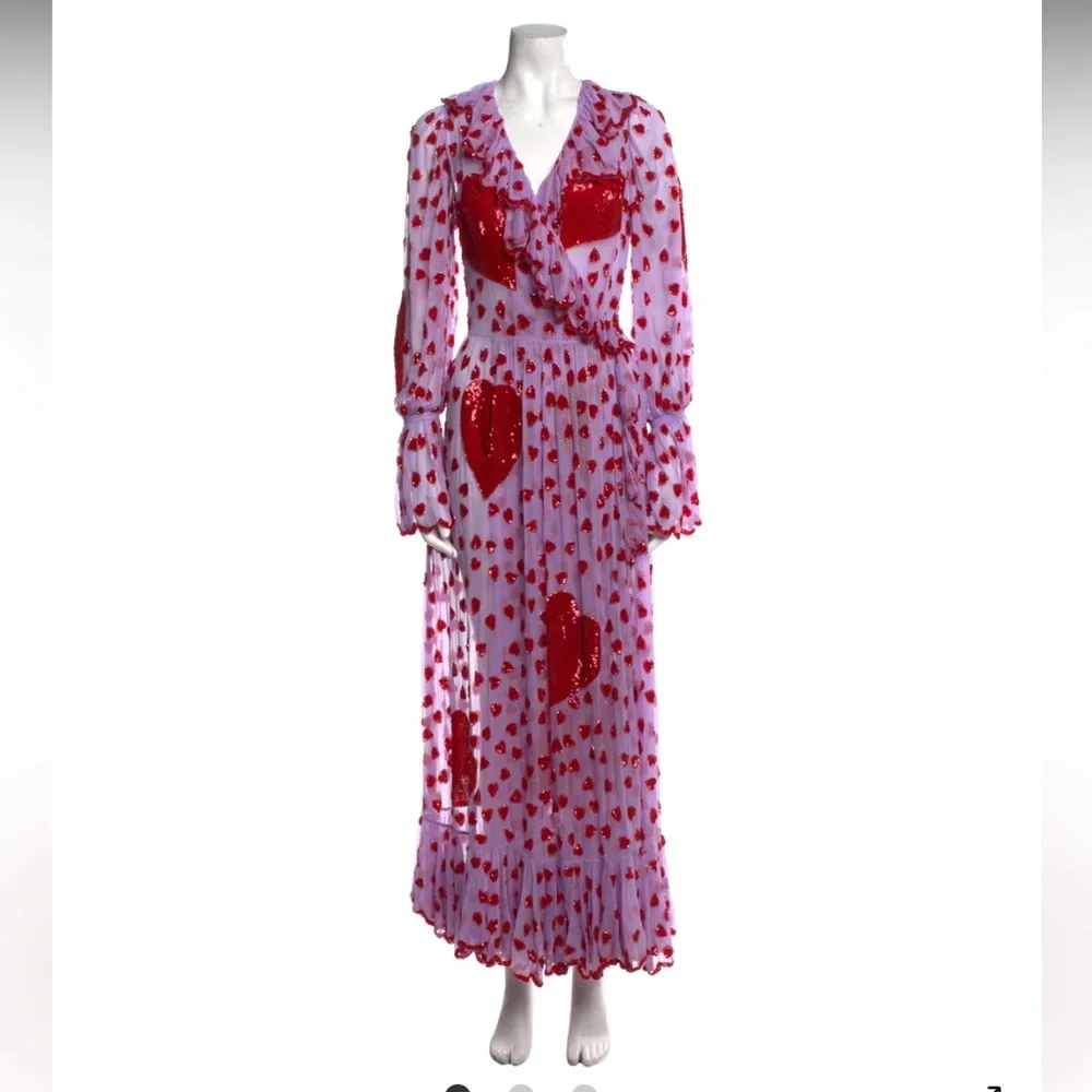 NWOT $2,250 Ashish Valentine Heart embroidered Sequin Organza Wrap Dress in Pink - Picture 4 of 14